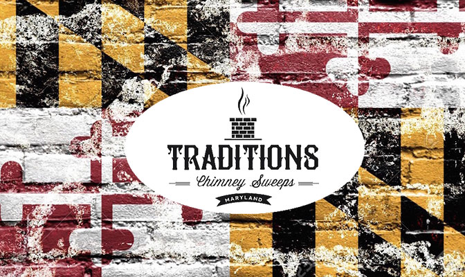 Traditions Chimney Sweep logo with a wall in the background.