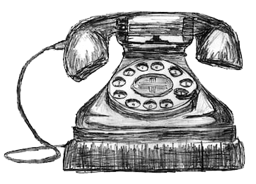 Click to Call Now - Old timey sketched telephone with rotary dial.
