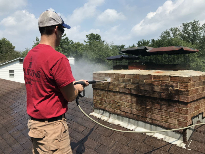 Pressure washing chimney